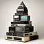 Placeholder: by Marcel Broodthaers, pyramidal stack of old televisions, realistic, smooth art,