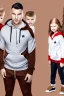 Placeholder: Studio shot of a beautiful european family with a mother with shoulder length blonde hair dressed in workout clothes a father with brown hair dressed in sweatpants and a black zip up hoodie a young teenage boy with brown hair dressed in comfortable clothes a young woman with red hair and dressed like an egirl a young athletic boy with messy red hair dressed in popular clothes a messy looking 5 year old with red hair and a goofy smile a toddler with blonde hair dressed in pajamas