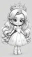 Placeholder: black and white, ((white background,)) coloring drawing page, cartoon, style pixar, line art, All body, beautiful cute princess, with cute hair and eyes, sparkles,