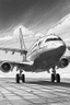 Placeholder: Outline art, no shading, aeroplane on the ground, black and white, no shading, ow detail, --ar 9:11