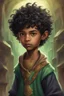 Placeholder: Seven-year-old mulatto sorcerer boy, green eyes, short wavy black hair.