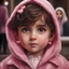 Placeholder: Painting of a little girl with big hazel eyes and short brown hair with a pink jacket and heart earrings, Iranian little girl, 2 years old, adorable eyes, cute face, light colors, adorable little girl, oil painting, beautiful oil painting, painting style, Iranian art