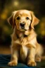 Placeholder: perro cachorro de un mes de vida golden retriever mirando de frente según pintor impresionista con fondo iluminado