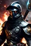 Placeholder: secret agent. sci-fi, all black, spelljammer, sci fi magic staff in hand, dnd token, close up, military, helmet with visor, crouching, chest up, weapon in image, in combat,