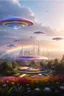 Placeholder: ufo rainbows, cité cristal très futuriste ultra moderne, ufos fleet, intergalactic, dômes de cristal, beautiful gardens , flowers