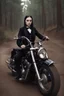 Placeholder: Wednesday Addams on a motorcycle