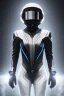 Placeholder: Black racing suit AnnaSophia Robb, portrait, bright eyes, wearing high tech racing helmet, white smoke, dark, rage, sorrow, high definition, ultra 8 k, volumetric lighting, blue fire, fog