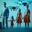 Placeholder: Ultra Realistic classic family portrait, living room. father. mother. daughter. alien pet. Little flying drone. retro futuristic, minimal style, latex dress. smile, happy. highly detailed, concept art, unreal engine 5, ray tracing, RTX, lumen lighting, ultra detail, volumetric lighting, 3d, finely drawn, high definition, high resolution.