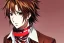 Placeholder: Detailed pretty anime boy, brown hair with blonde strips, keep head in frame, headshot, glaring, brown eyes, covered in bandages, looking serious, illustration, digital painting, only one character, color scheme red, wearing many bandages, Osamu Dazai inspired, anime inspired, manga, dazai, red hair, Chuuya, pretty, scruffy, angry, brooding, manga inspired, small nose, long lower eyelashes, handsome, widows peak, headshot, glaring, cute, wearing a bandage on neck, small nose, scruffy hair