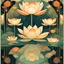 Placeholder: Bordered digital illustration of a Lotus Reflection by Victo Ngai. Art deco, Tarot card, Hanafuda. High quality, masterpiece.