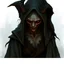 Placeholder: The demon witch, Lorissa Nightshade, appears—a gaunt, pale woman with hollowed out eyes and wearing tattered and torn robes. Grimdark realistic