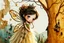 Placeholder: double exposure, merged layers, golden patina, corrosion, topographic lines, needle felt mohair cute chibi fairy princess, fairy village, watercolor and charcoal S<AI in sunshine
