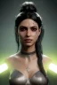 Placeholder: Portrait Gina Ortega face, texture skin,Crystal black eyes, long black hair, wearing The família addams, realistic, 4k, intricate, best quality, fog particles, fire particles, octane render, vray, sword fire, rain