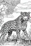 Placeholder: Outline art, Jaguar in the garden, cartoon style, black and white, low detail, no shading, --ar 9:11