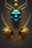 Placeholder: black male African alien, cracks in the head, wicked, Asian eyes, crown, blood, 8k, finely detailed, photo realistic, Boris Vallejo style turquoise skull head gold dragon space alien rain skeleton gold tooth silver helmet silver space suit spaceships