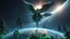 Placeholder: matrix universe, space, planets, god creation, angels from other dimensions with beautiful wings, trees on the planet, behind green crystals of light, few tiberium monolith deposits on the planet near tree,