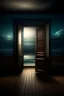 Placeholder: 80. there is an open door in a dark room and behind the door there is a beautiful sea, the sun, realistic