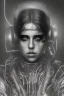 Placeholder: danish singer mø face, cyberpunk, black tones,