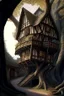 Placeholder: large medieval wooden treehouse, with a balcony, and a cobbled road going through the middle, in a wood, photo-realistic