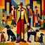 Placeholder: Cubist painting of humans and dogs standing next to each other in different colors and sizes, Cubist painting by Kees Maks, featured on dribble, informal art, cubism, picasso, art on instagram