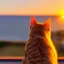 Placeholder: cat watching sun set with a drink