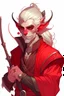 Placeholder: rogue male red tiefling white hair white eyes dnd