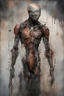 Placeholder: in the style of Rogier van der Weyden: Mutant. full body. Cyborg. biomechanic. cyberpunk. mystery mood. backlit. very detailed. stains, splashes. oil paints on cracked canvas. dramatic painting effects. dystopic. dark enviroment. horror, science fiction, depression. postapocalypse. nebular. rust. amazing depth. intricately detailed. gothic. smoke. tentacles and tubes. Grotesque