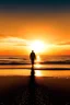 Placeholder: Create an image of a sunrise over the sea and a man walking