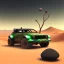 Placeholder: centered,scenery in desert, 6 wheels, green sky, worms, rocks