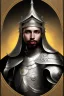 Placeholder: Sango fantasy, fantasy magic, intricate, sharp focus, illustration, highly detailed, digital painting, concept art, matte, art germ and Paul Lewin and Kehinde Wiley, Medieval Arab knight, wearing a silver helmet engraved with Arabic motifs, black eye, chin