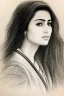 Placeholder: Pencil sketch of Young woman , nurse , Arab features,sad, long wavy hair, full body، on lined paper