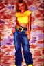 Placeholder: year 1996 denim fashion. Loose, baggy, low waist Combat pants and t-shirt. Colors: denim blue, blue, purple, cream, khaki, light green, lilac, plum, orange, terracotta, red, light yellow, lion yellow, pink, dark blue, beige. leopard, Cheetah, wide belt. Latex in small part. Kylie Minogue, Tyra Banks,Julia Roberts. leg warmer. Cargo pants.