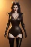 Placeholder: Rita Hayworth as evil queen in black leather, busty, cleavage, curvy, angry, stern look. character design by cory loftis, fenghua zhong, ryohei hase, ismail inceoglu and ruan jia. unreal engine 5, artistic lighting, highly detailed, photorealistic, fantasy