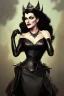 Placeholder: painting of evil queen in black leather, angry, strong, volouptous, busty, cleavage, emperious, mature, highly detailed, digital painting, artstation, concept art, smooth, sharp focus, illustration, art by gaston bussiere and alphonse mucha