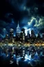 Placeholder: New York City buildings at night in Abstract Fluid, cloudy sky