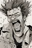 Placeholder: deranged laughing man with messy hair and stubble