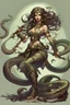 Placeholder: detailed persona, female, sword in hand, gorgon medusa, half turn, full height, leans on one leg, snakes on the head instead of hair