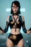 Placeholder: Lene Nystrøm as dominatrix in black leather, busty, cleavage, voluptuous, Aqua Lene, angry, stern look. character design by cory loftis, fenghua zhong, ryohei hase, ismail inceoglu and ruan jia. unreal engine 5, artistic lighting, highly detailed, photorealistic, fantasy