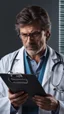 Placeholder: photorealistic hyperdetailed portait of a doctor holding a clipboard and frowning