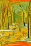 Placeholder: A yellowish orange colored swamp with amphibians painted by Pablo Picasso