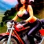 Placeholder: portrait of busty beautiful 'Female Rider on Akira's Bike',painting by Earl Norem, simon Bisley, evan lee, 86-86, oil on canvas, cinematic composition, extreme detail,fit full head inside picture,8k