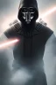 Placeholder: All Black Anakin Skywalker soldier, ghost, wearing high tech mask, white smoke, dark, rage, sorrow, high definition, ultra 8 k, volumetric lighting, blue fire, fog