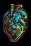 Placeholder: FLAT VECTOR LAYERED 2-D MULTICOLORED COMPLIMENTARY NEON MECHANICAL HUMAN HEART, METALLIC,