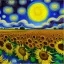 Placeholder: Dibujo al aceite de Campo de Girasoles con muchas nubes de colores estilo Vincent van Gogh