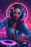 Placeholder: a woman with headphones playing music on a turntable, dj rave party, album art for a trance dj, synthwave image, headphones dj rave, girl wearing headphones, dj, wonderfull techno party, cgsociety 9, trending digital art, edm, beauty woman in holograms, dj at a party, 3d digital art 4k, dance music show