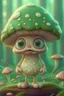 Placeholder: realistic cute little mushrooms eyes two legs forest green hat
