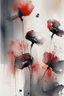 Placeholder: Abstract wet watercolour, grey red poppies