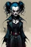 Placeholder: create a highly ethereal, darkly magical full body portrait illustration of a ragged malevolent aged female goth vampire , with highly detailed and deeply cut facial features, in the the style of JEAN-BAPTISTE MONGE and BILL SIENKIEWICZ, searing lines and forceful strokes, precisely drawn, boldly inked, with vibrant colors