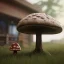 Placeholder: Mushroom head girl and mushroom house, unreal 5, octane render, cinema4d, redshift render, hyper realistic, cenematic, vibrancy, synthwave, retouch, centered, dynamic lighting, dramatic lighting, 4k, highly detailed, attractive beautiful, realistic, epic composition, holographic,