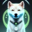 Placeholder: albino shiba inu with bioluminescent floating orbs of light